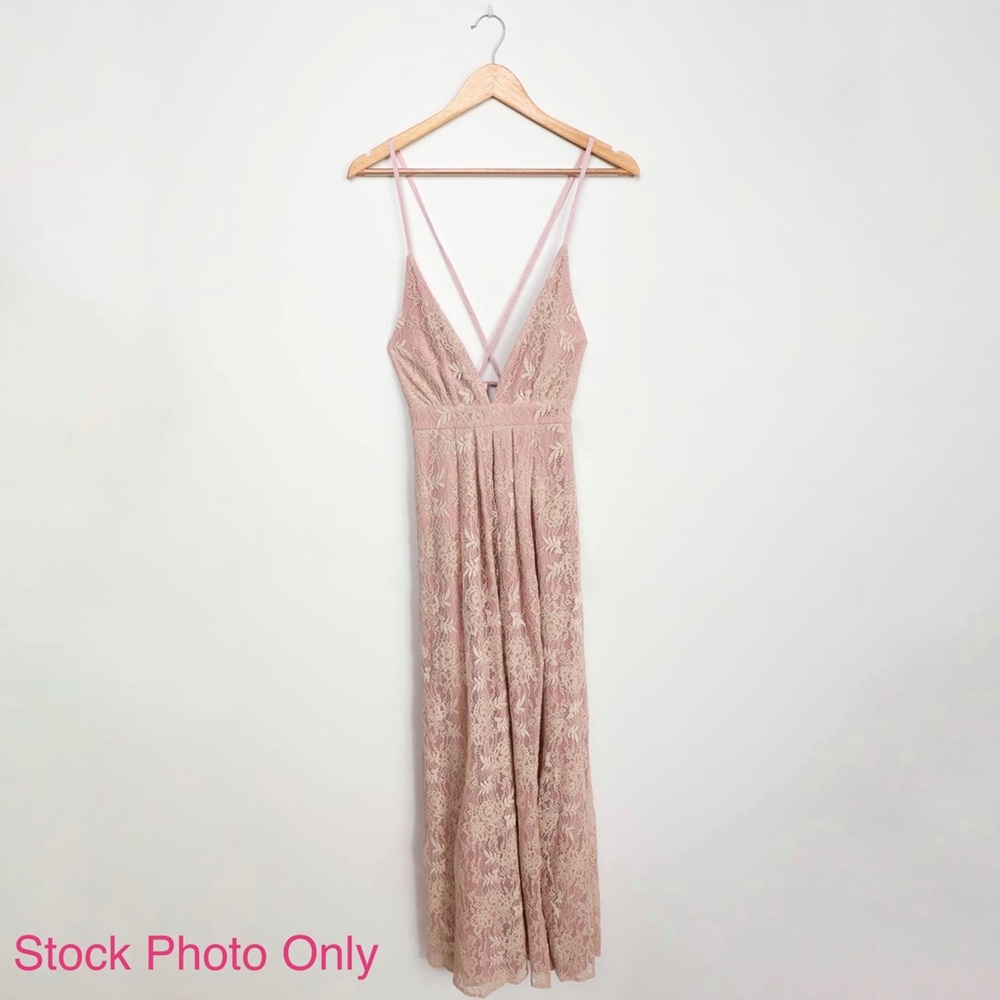 Stolen Moments Dusty Pink Lace-Up Lace Maxi Dress - Picture 5 of 14